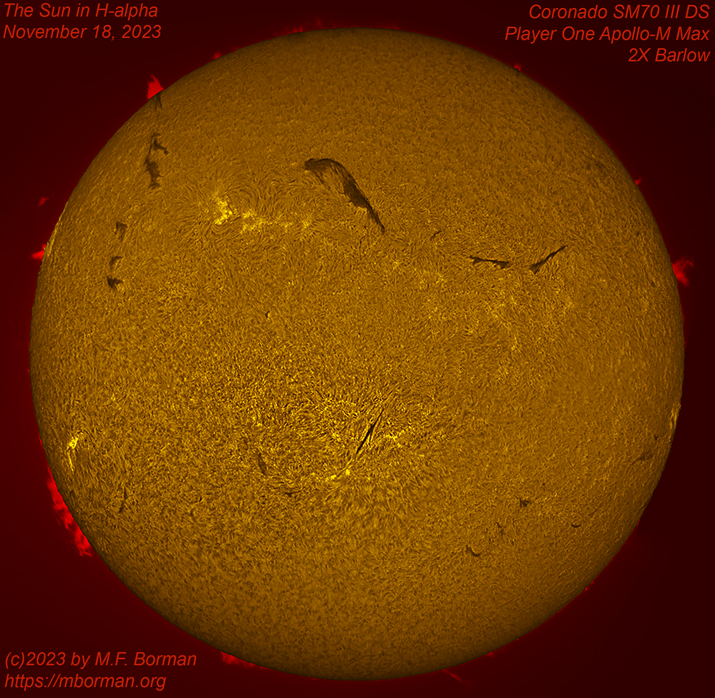 Solar image in h-alpha 11/18/2023
