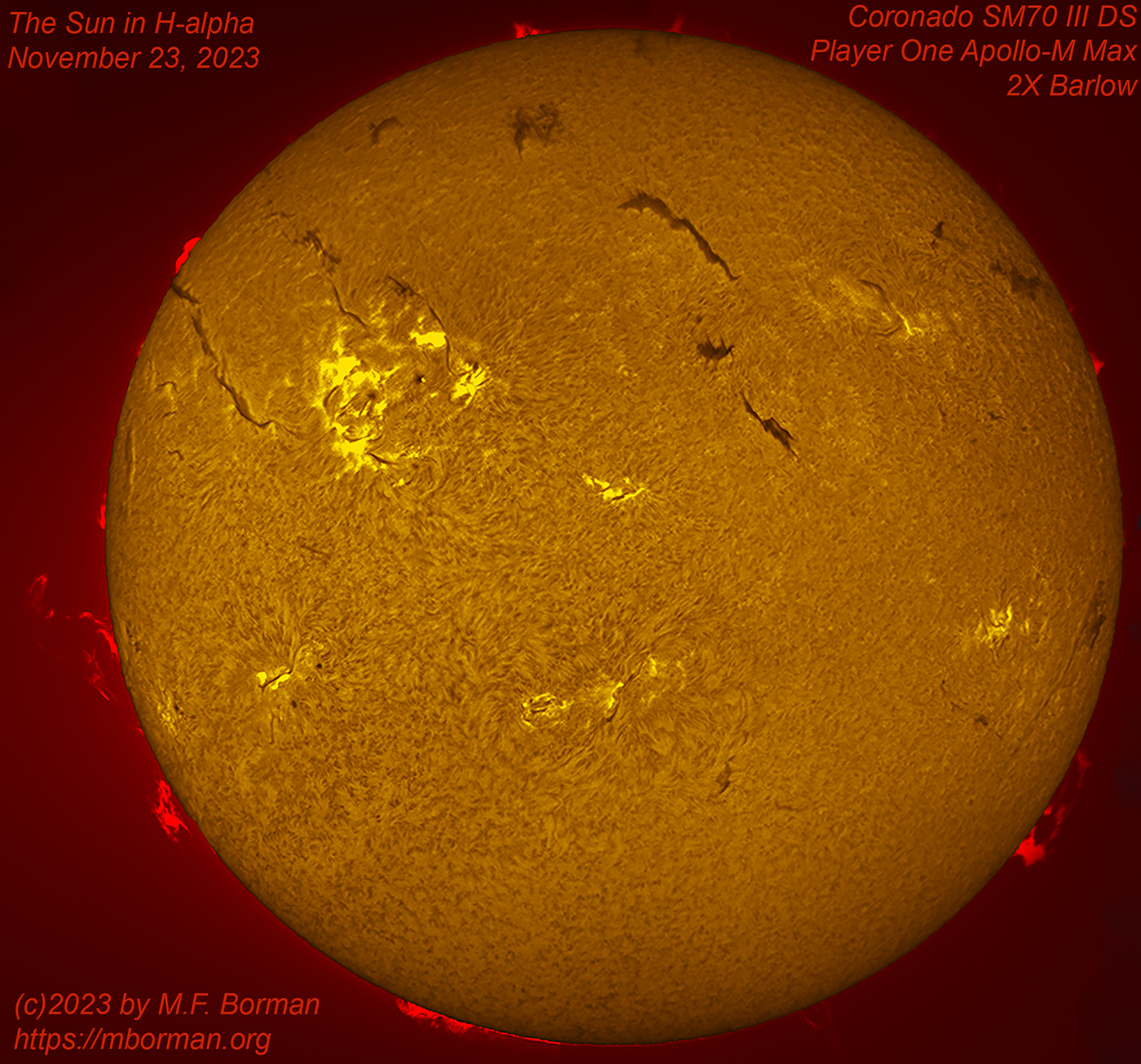 Solar disk in h-alpha 11/23/2023