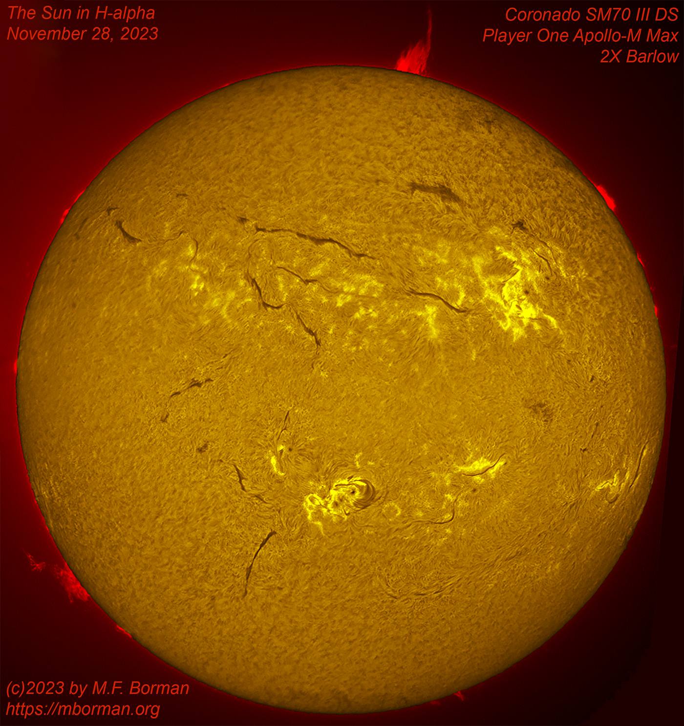 Solar image in h-alpha 11/28/2023