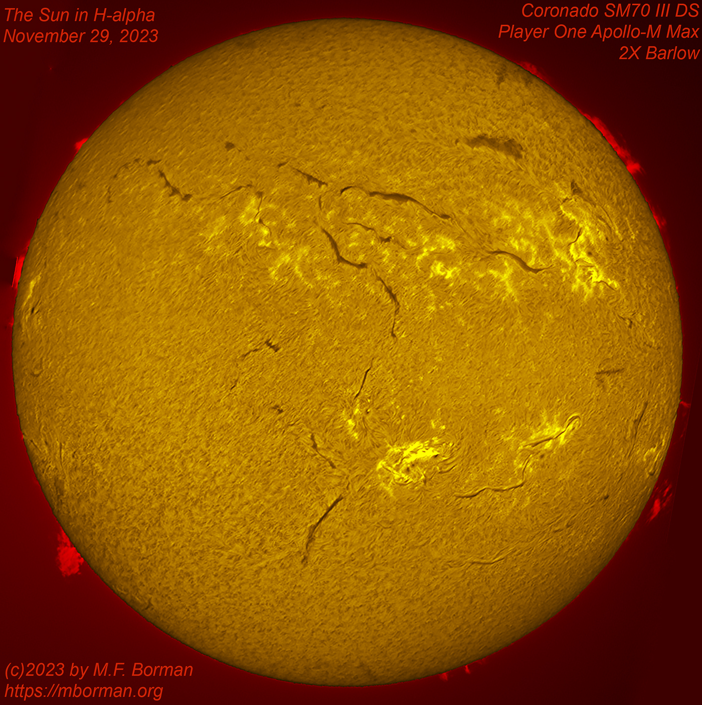 Solar image in h-alpha 11/29/2023