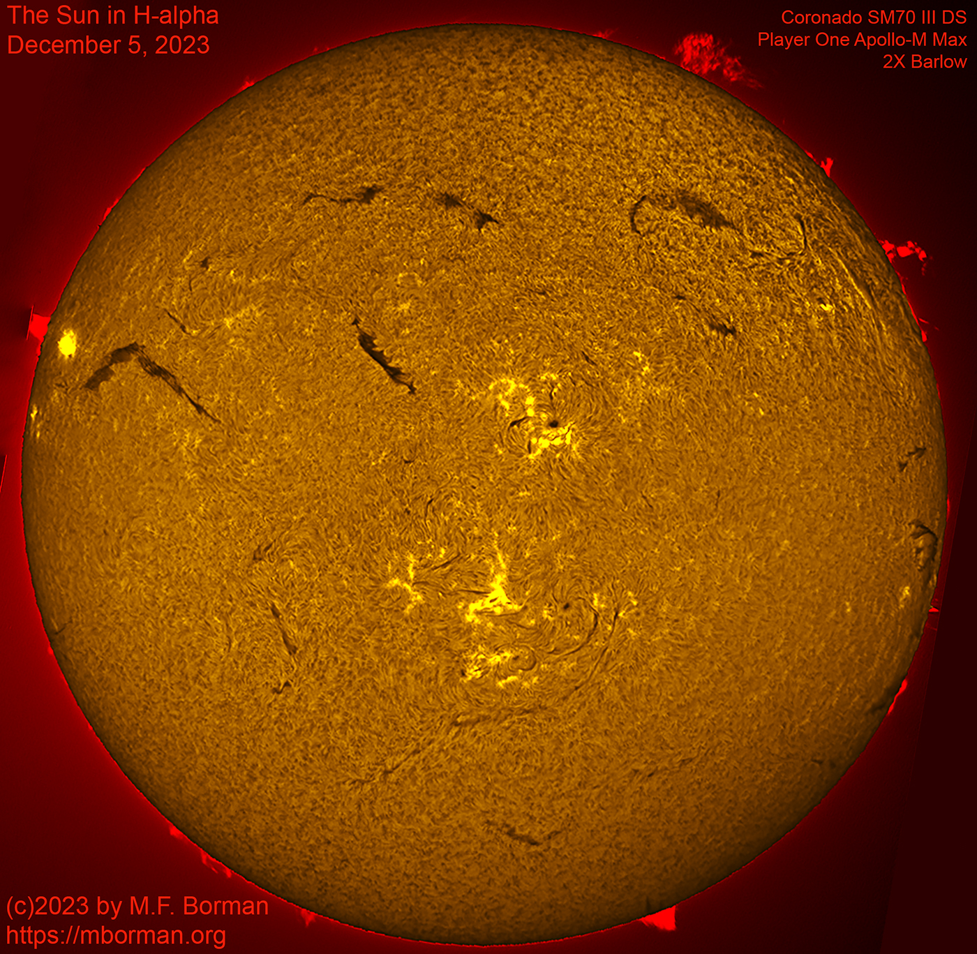 Solar image in h-alpha 12/05/2023