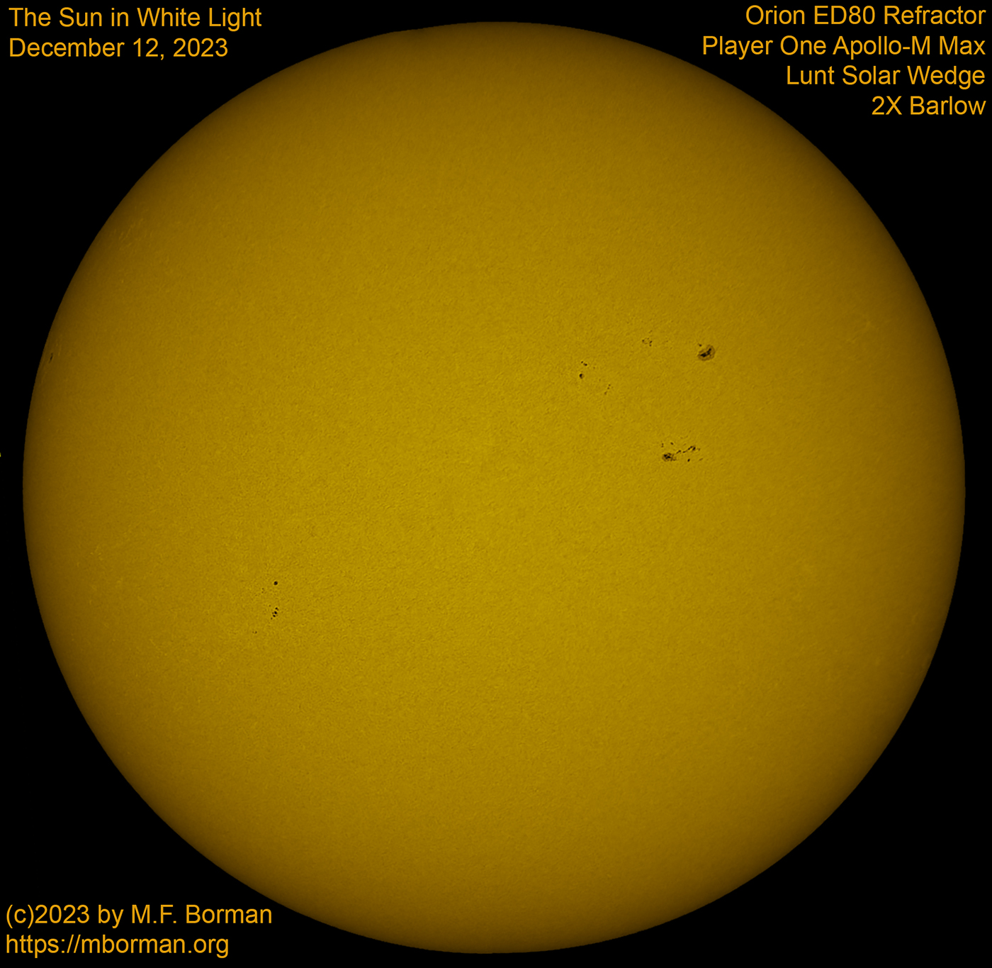 Solar disk in white light 12/12/2023