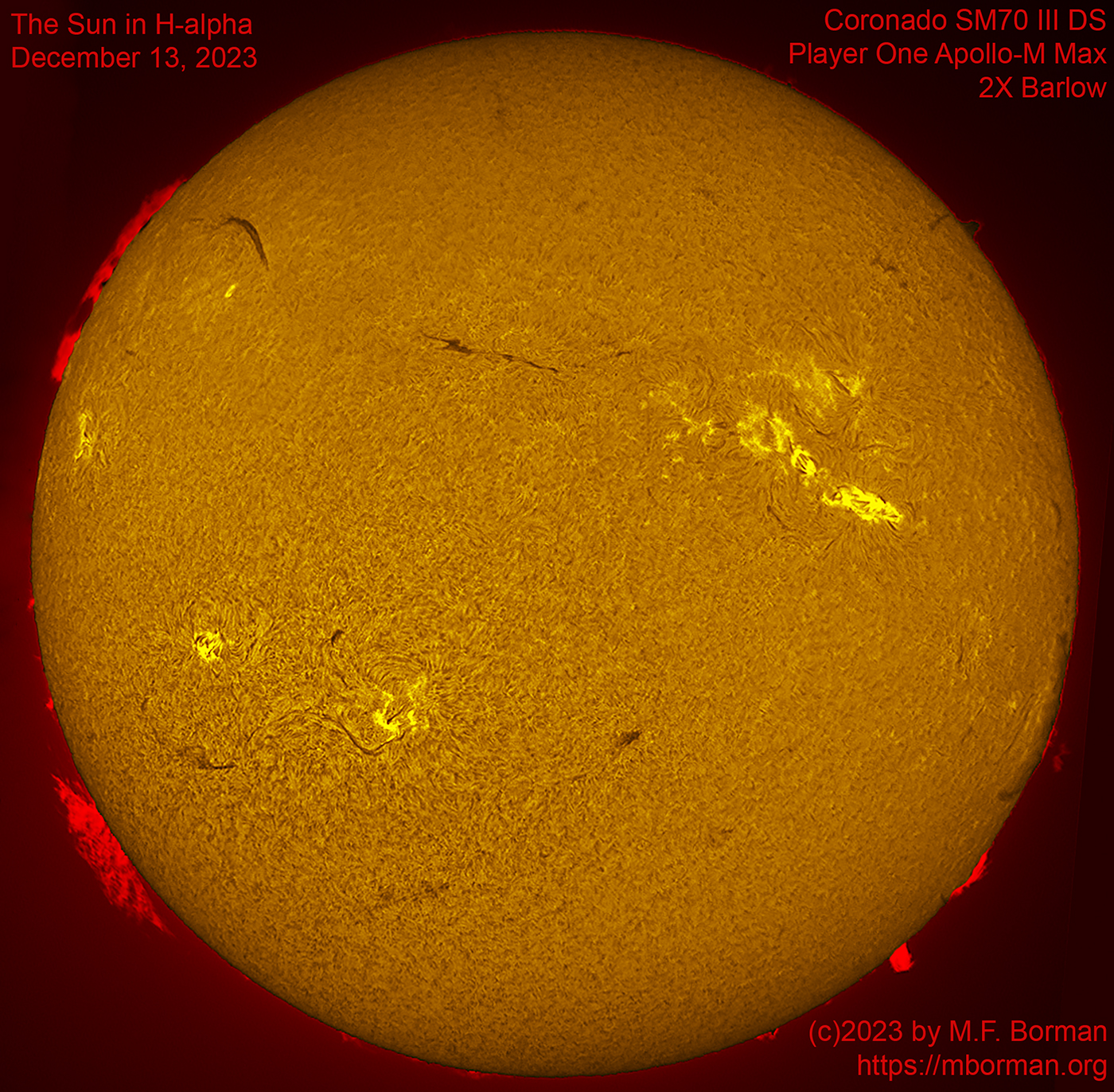 Solar image in h-alpha 12/13/2023