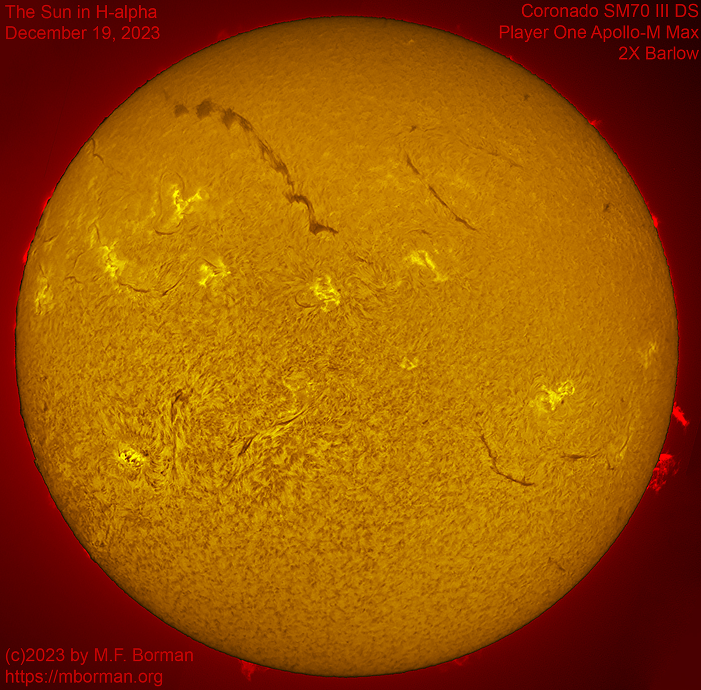 Solar image in h-alpha 12/19/2023