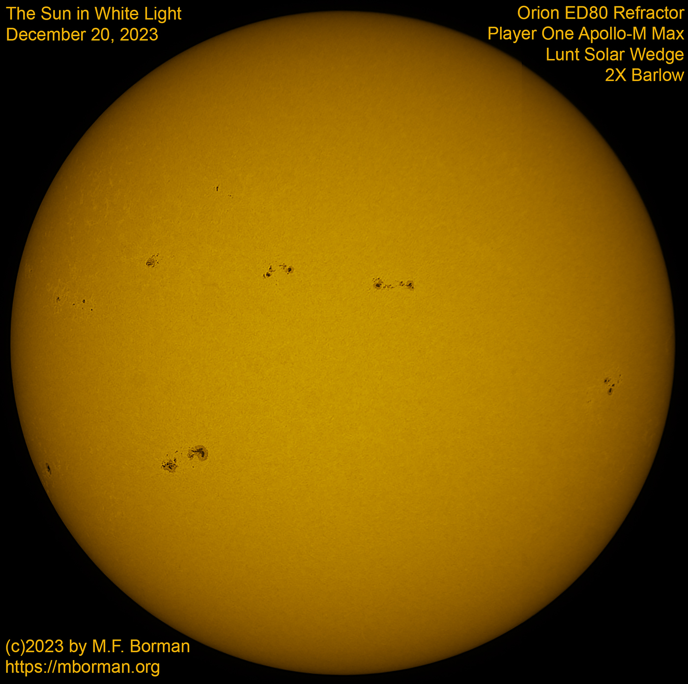 Solar disk in white light 12/20/2023