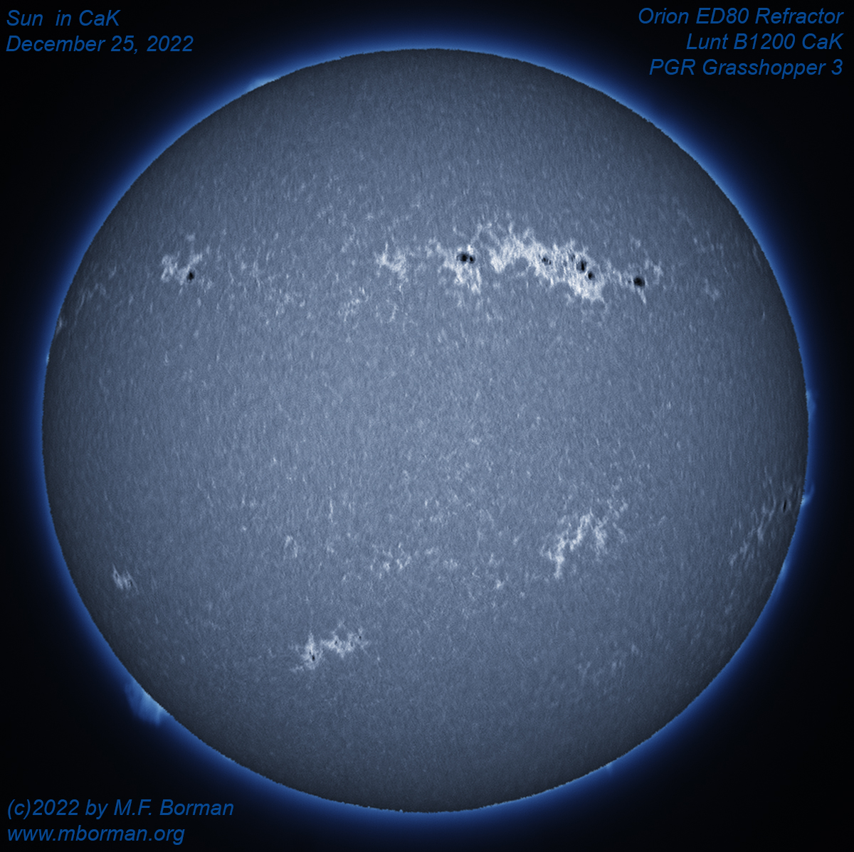 Solar disk in CaK 12/25/2022