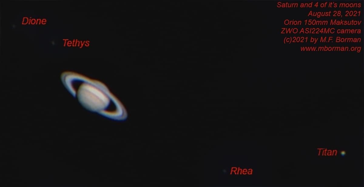 Saturn and several of its moons