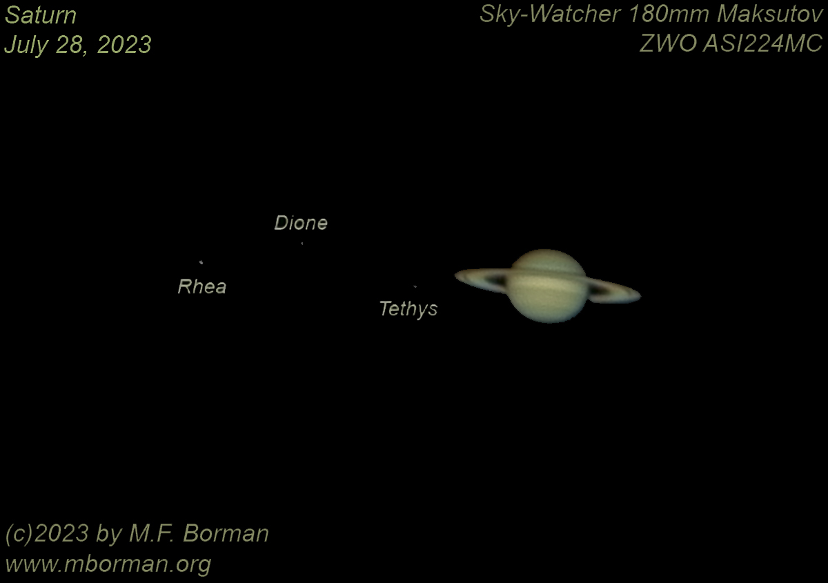 Saturn and 3 of its moons 07/28/2023