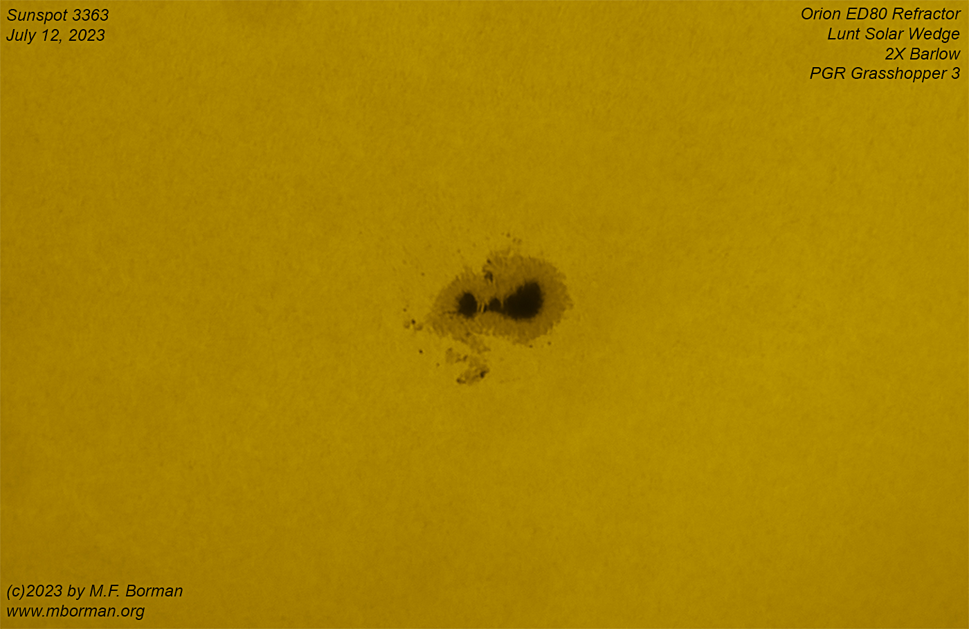 Sunspot 3363 in white light 07/12/2023
